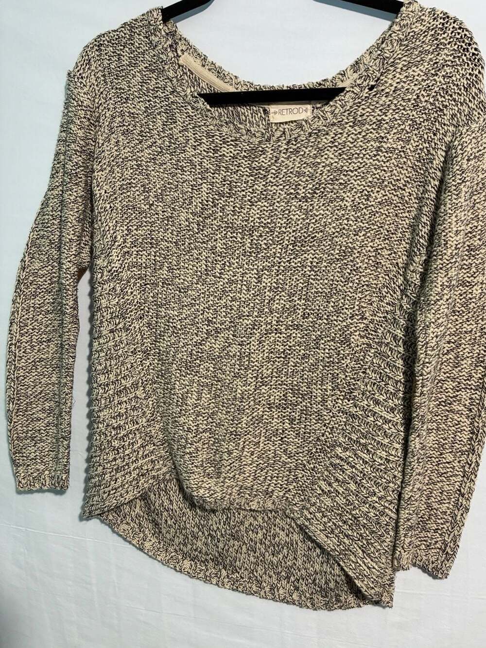 Retrod Marled Knit Pullover Sweater with Faux Suede Elbow Patches